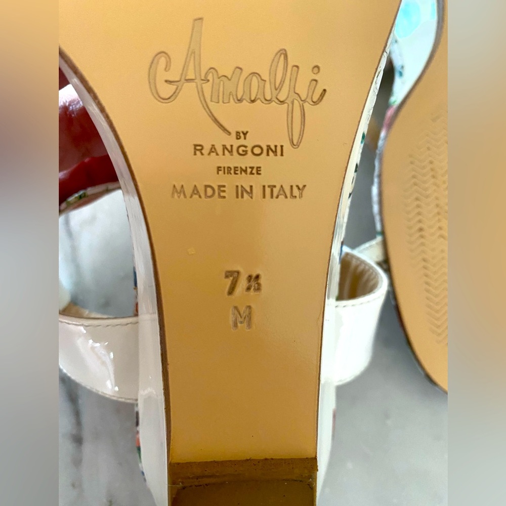 AMALFI by Rangoni Sandals White Floral Pattern Leather Made in Italy - Picture 7 of 8